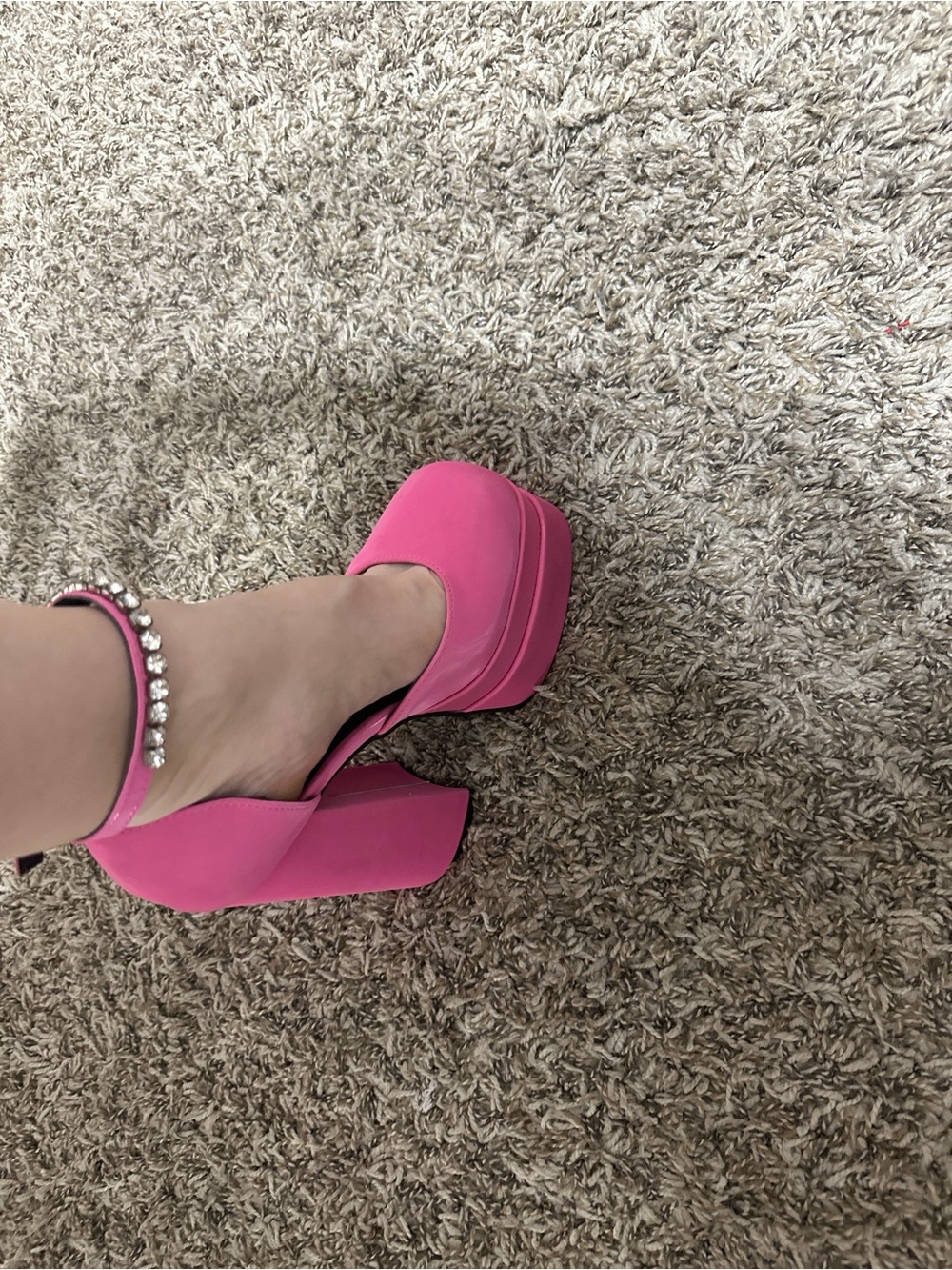 Chunky Pink Platform Heels with Ankle Strap